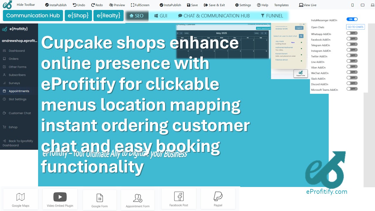 Cupcake shops enhance online presence with eProfitify for clickable menus location mapping instant ordering customer chat and easy booking functionality